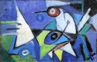 1999 - Uccelli in blu - Oil on canvas 20x30cm