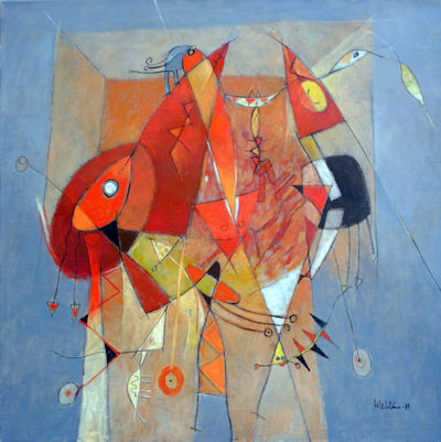 2011 - Uccelli rossi - Olio su tela 100x100cm